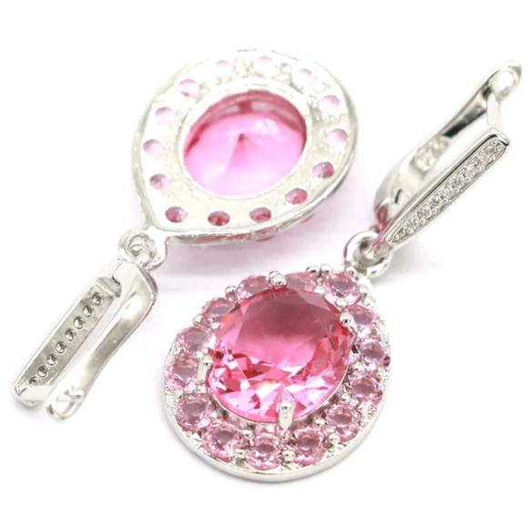 New pink morganite cz sterling silver earrings - Picture 2 of 3